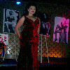 Monica as the card girl at Tease-o-rama 2005 at Bimbos, 9/30/05