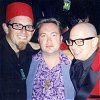 The Thrill hobnobs with lounge royalty, The Fisherman (left) and The Millionaire, Tease-o-rama, 9/29/02